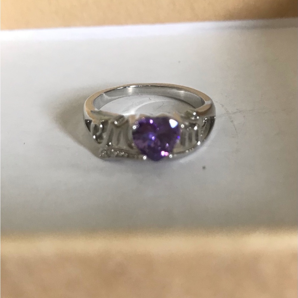 Sterling Silver Mom Ring with Purple Heart Gemstone